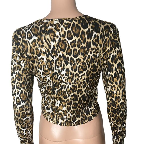 Wayf Crop Top Leopard Womens Medium Stretch Long Sleeve New - Picture 2 of 8
